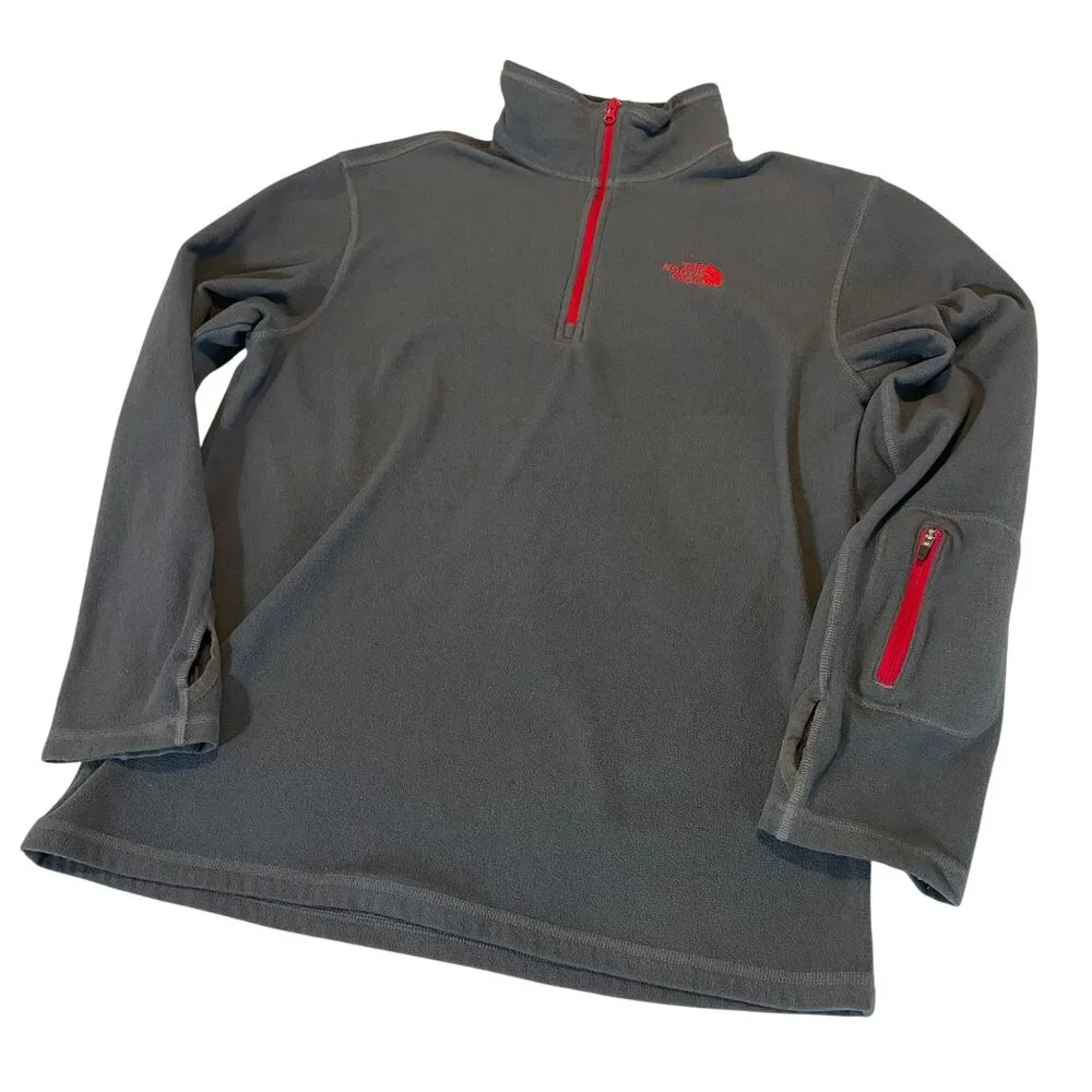 The North Face Mens Fleece Pullover M Gray With Red Accents - Picture 1 of 9
